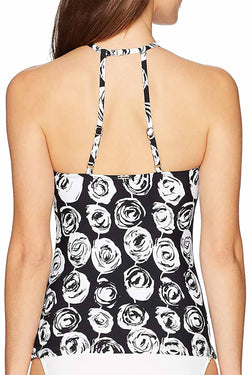 Anne Cole Make a Sash Printed High Neck Tankini Top in Black/White thumbnail 2