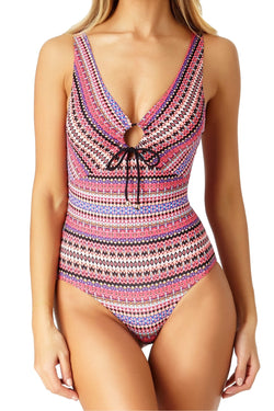Anne Cole Orange/Pink/Multi Stevie Striped Cut-Out One-Piece Swimsuit thumbnail 1
