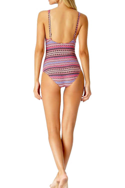 Anne Cole Orange/Pink/Multi Stevie Striped Cut-Out One-Piece Swimsuit thumbnail 3