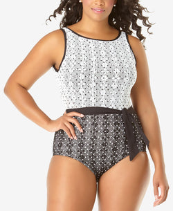 Anne Cole Plus In First Lace Dot-print One-piece Swimsuit Black And White thumbnail 1