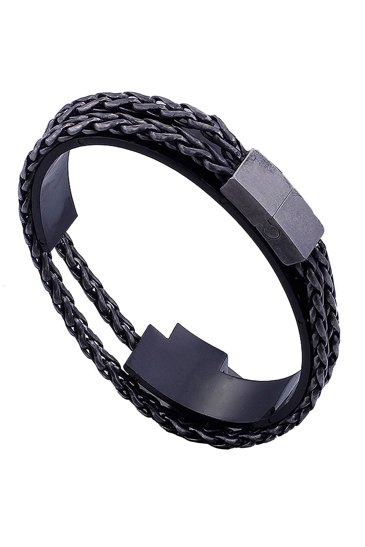 Antiqued Black Stainless Steel Double Chain Bracelet