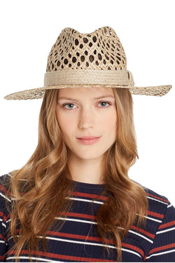 Aqua Natural Straw Open Work Panama Hat thumbnail 1