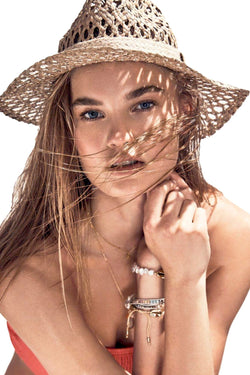 Aqua Natural Straw Open Work Panama Hat thumbnail 2