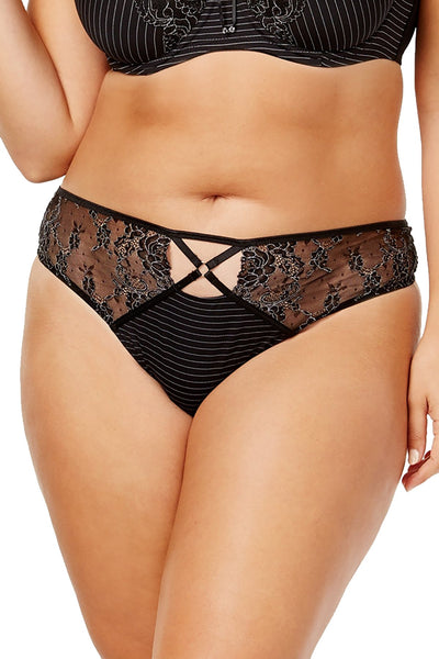Ashley Graham PLUS Black CrissCross Keyhole Lace Thong