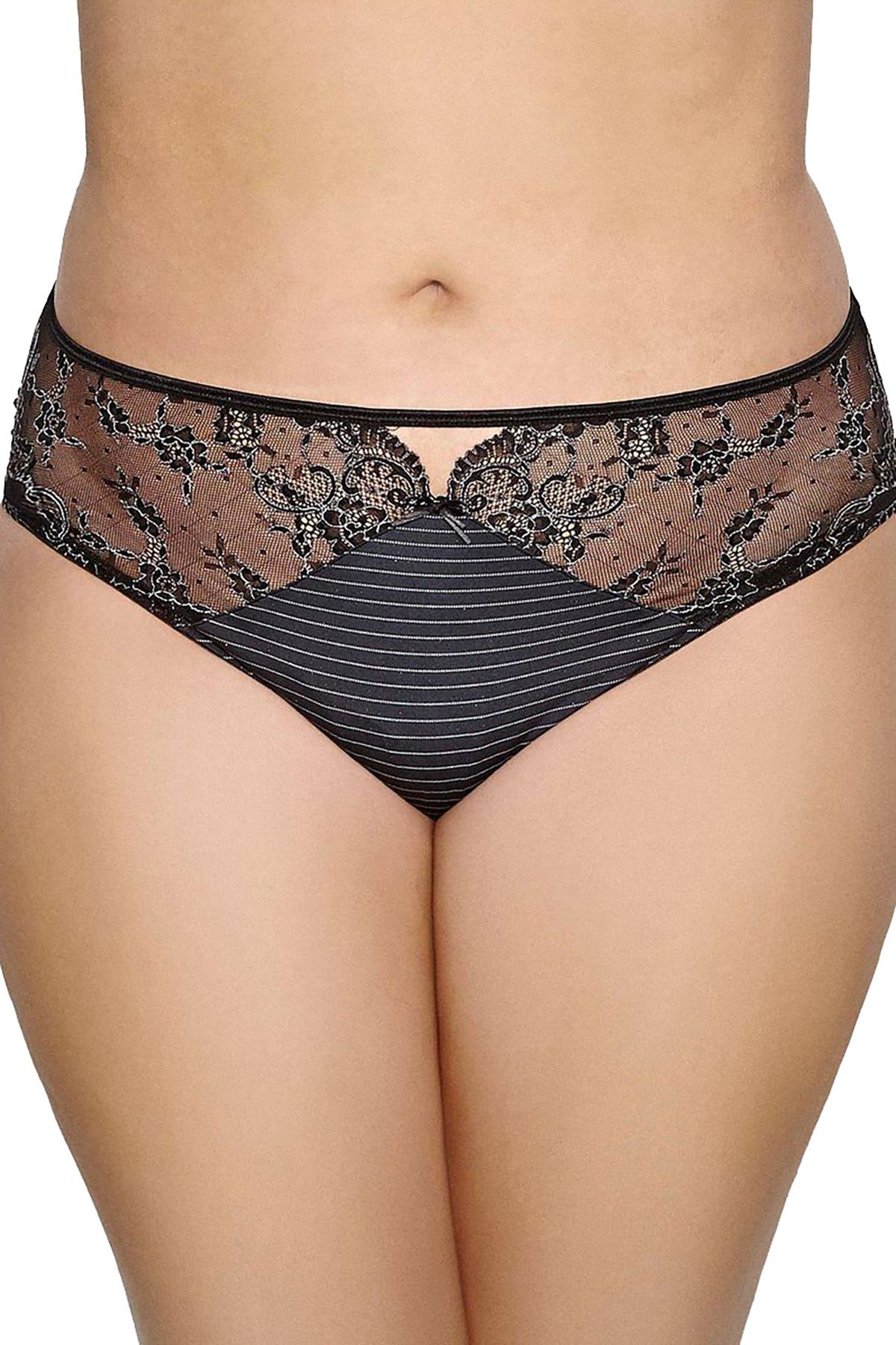 Ashley Graham PLUS Black Jersey/Lace High-Cut Brief