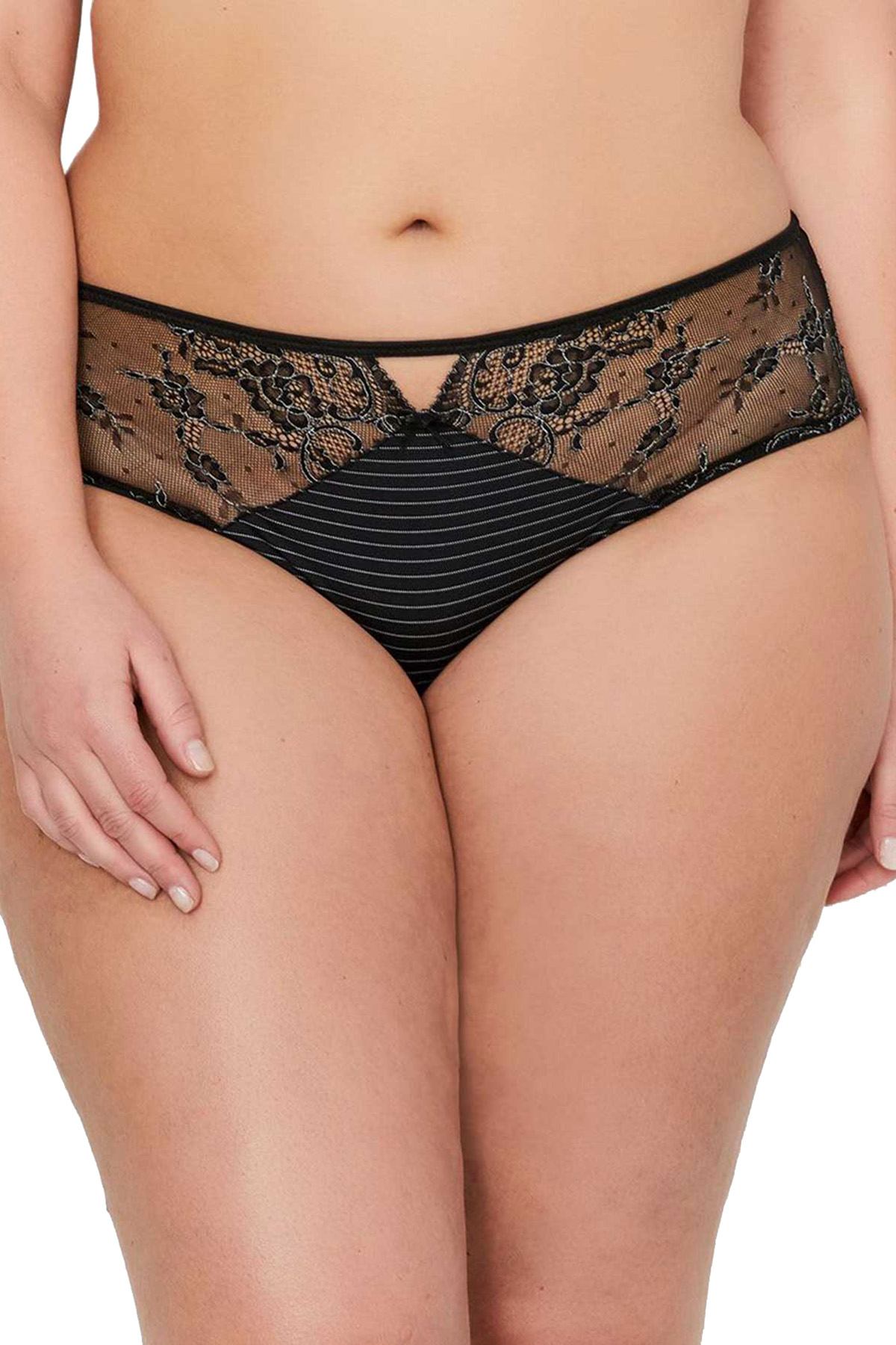 Ashley Graham PLUS Black Jersey/Lace High-Cut Brief