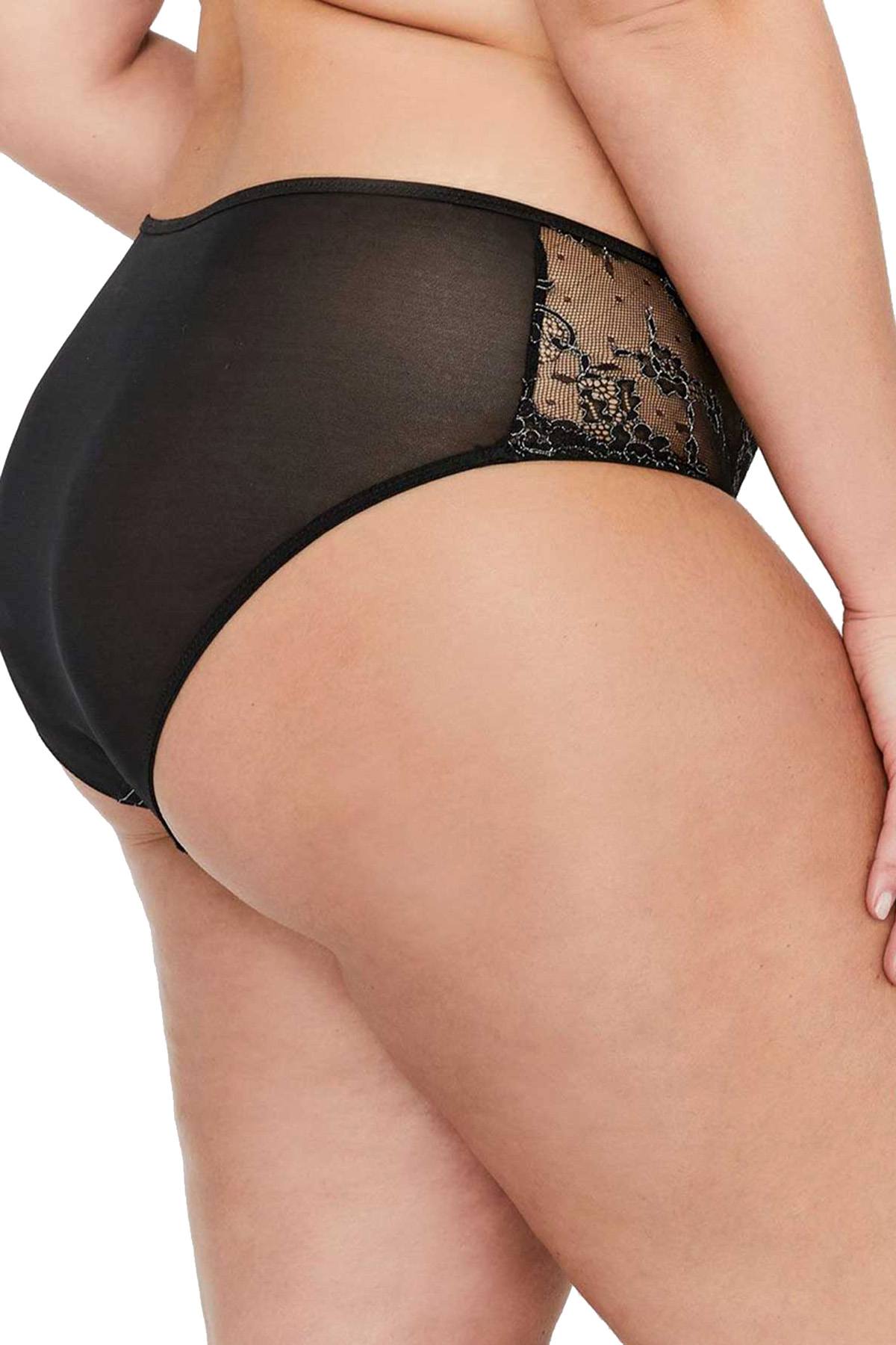 Ashley Graham PLUS Black Jersey/Lace High-Cut Brief