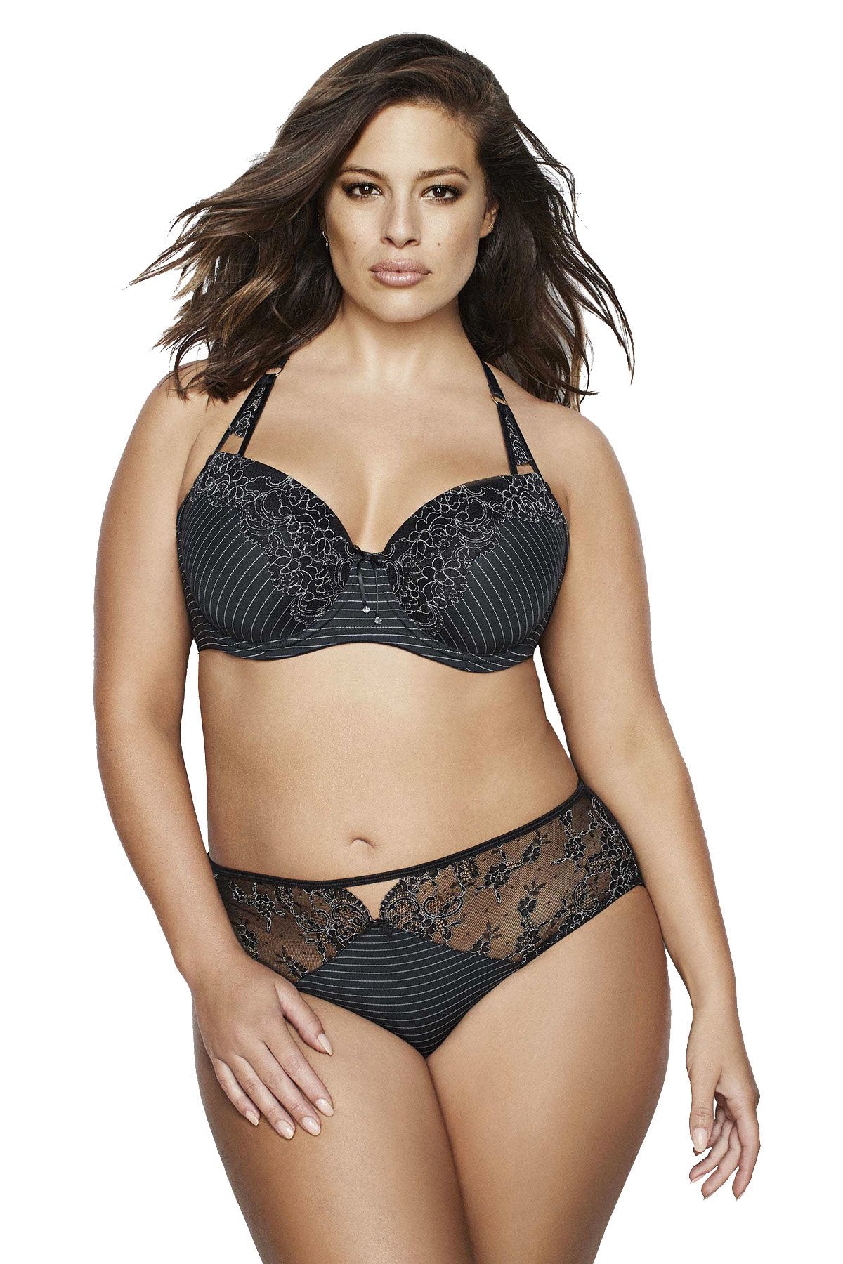 Ashley Graham PLUS Black Jersey/Lace High-Cut Brief