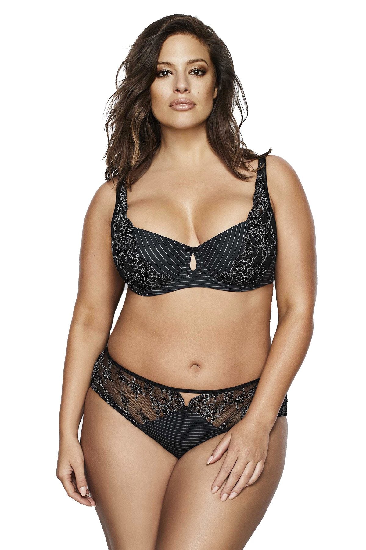 Ashley Graham PLUS Black Jersey/Lace High-Cut Brief