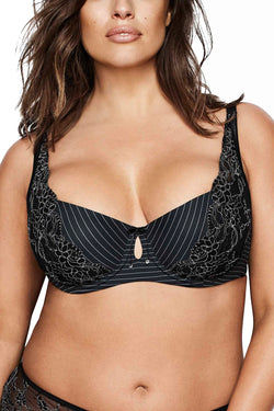 Ashley Graham PLUS Black Lace and Keyhole Diva Demi Bra thumbnail 1