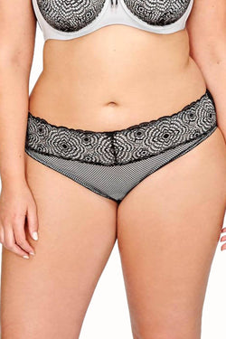 Ashley Graham PLUS Silver-Rain/Black Low-Rise Lace-Waist Bikini Brief thumbnail 1