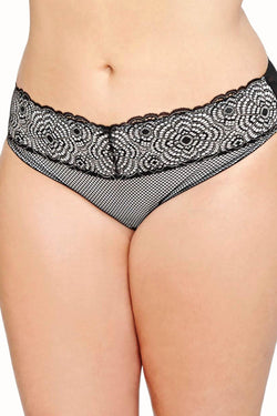 Ashley Graham PLUS Silver-Rain/Black Low-Rise Lace-Waist Bikini Brief thumbnail 3