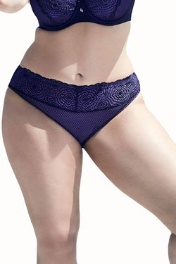 Ashley Graham Purple-Rain/Black Low-Rise Lace-Waist Bikini Brief thumbnail 3
