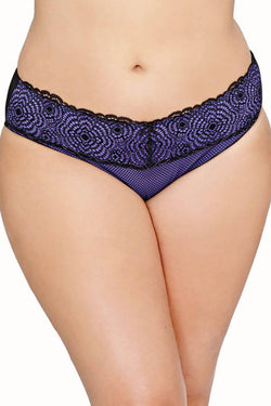 Ashley Graham Purple-Rain/Black Low-Rise Lace-Waist Bikini Brief thumbnail 1