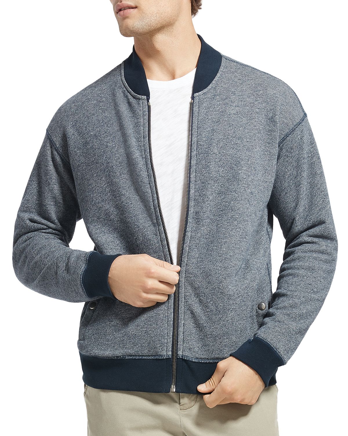 Atm Anthony Thomas Melillo French Terry Zip-front Bomber Jacket Blue