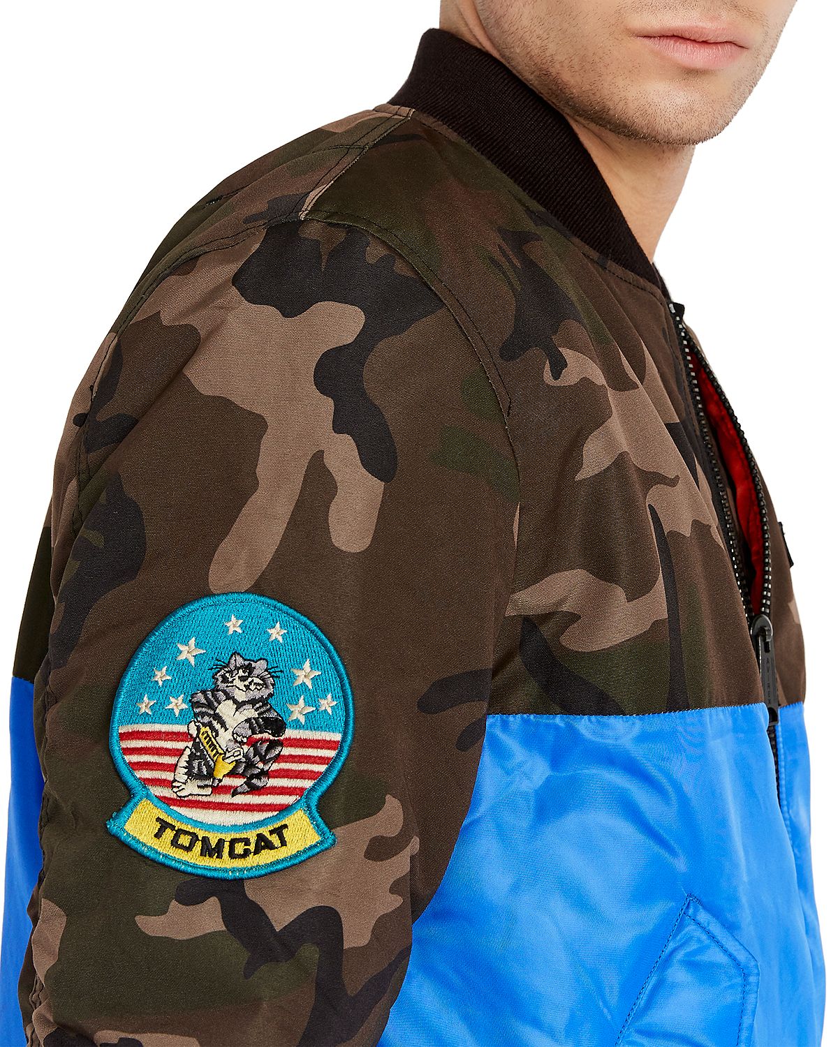 Avirex Color-block Slim Fit Bomber Jacket Camo/Royal