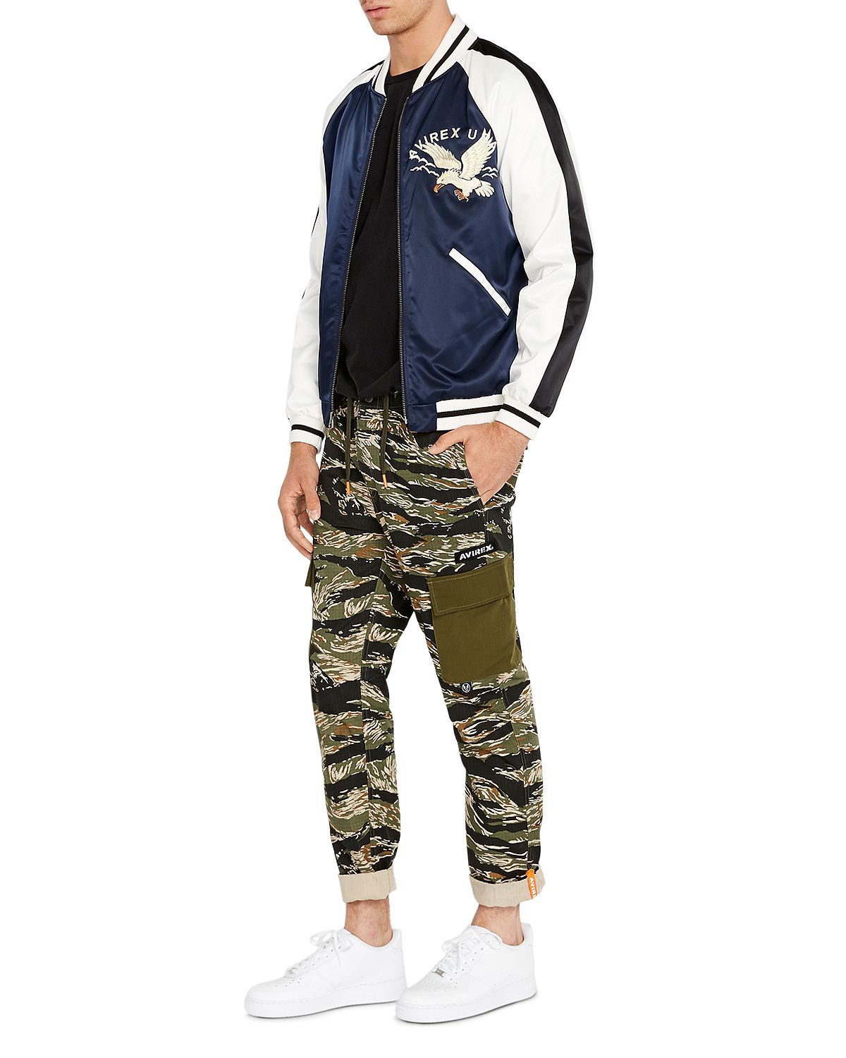 Avirex Color-block Slim Fit Bomber Jacket Navy Blazer