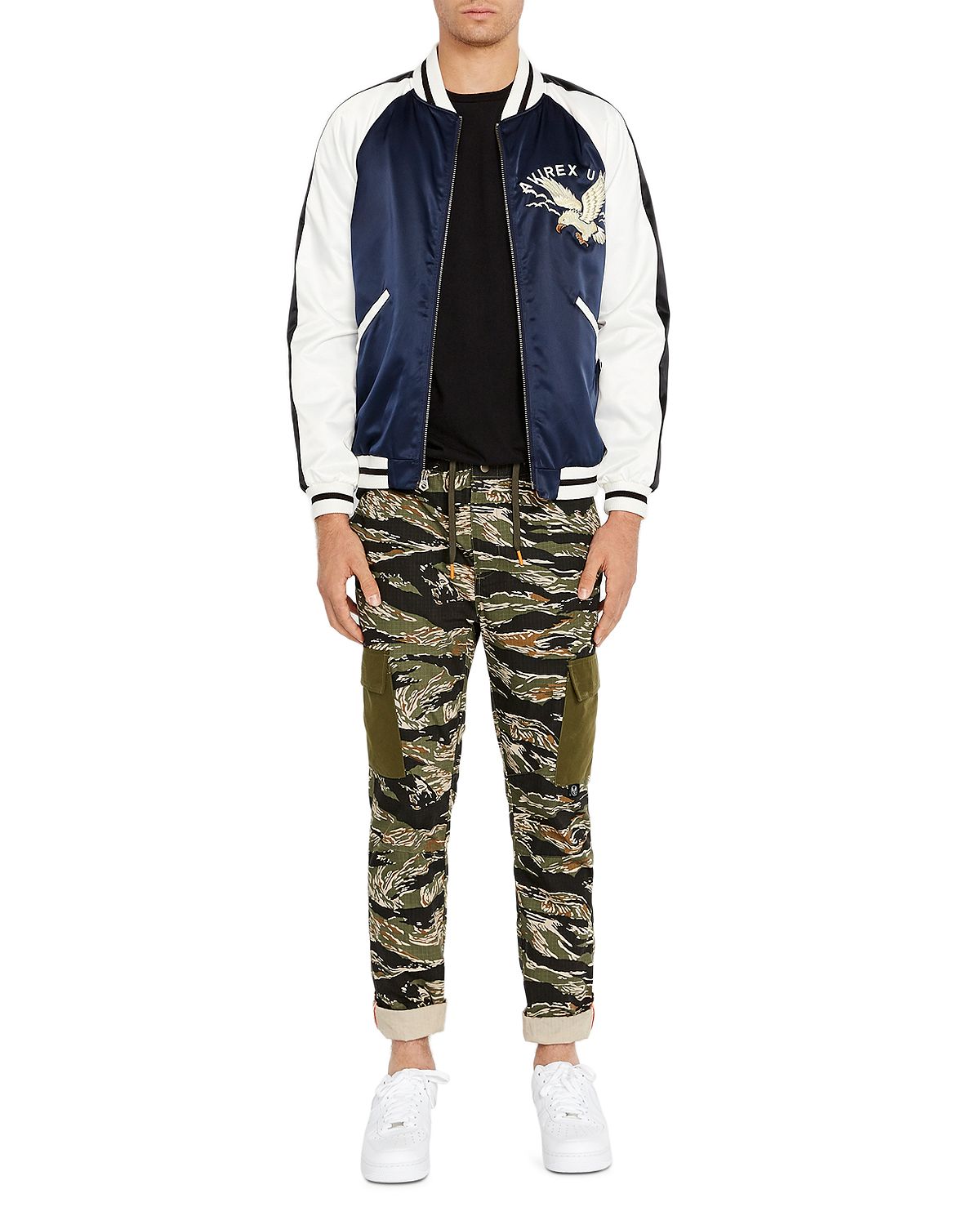 Avirex Color-block Slim Fit Bomber Jacket Navy Blazer