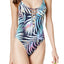 BAR III Black/Multi Palm Print Lace Up One Piece Swimsuit