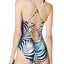 BAR III Black/Multi Palm Print Lace Up One Piece Swimsuit