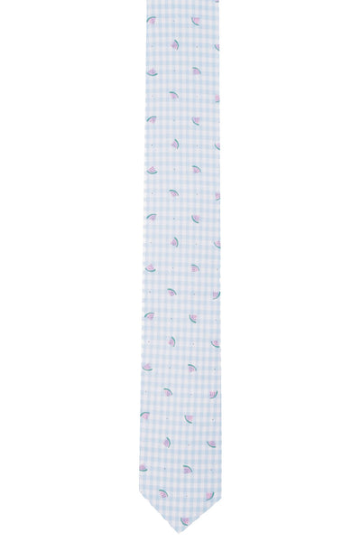 BAR III Blue-Gingham/Watermelon Printed Skinny Tie