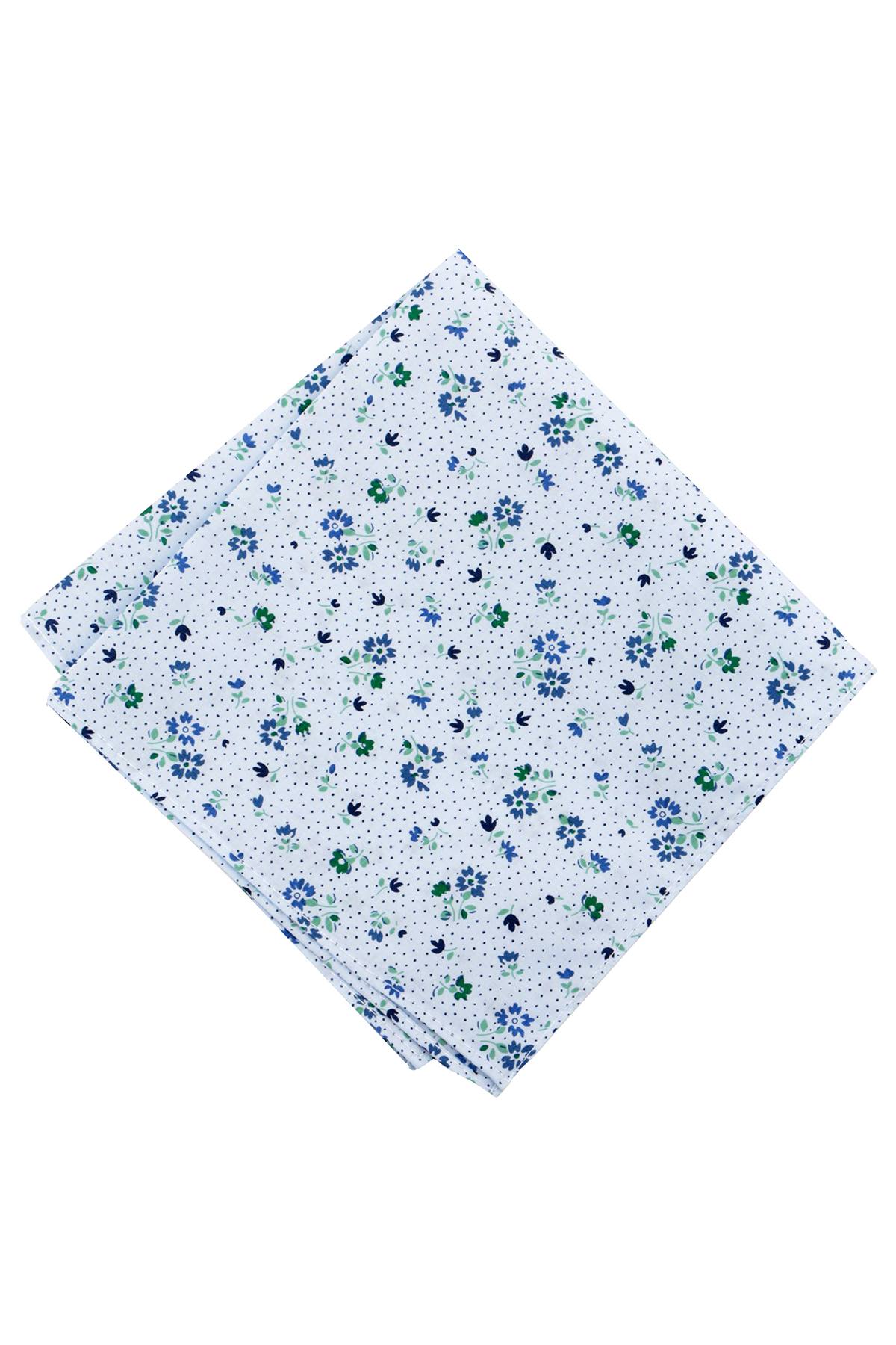 BAR III Blue/Green Scattered-Dot/Floral Cotton Pocket Square