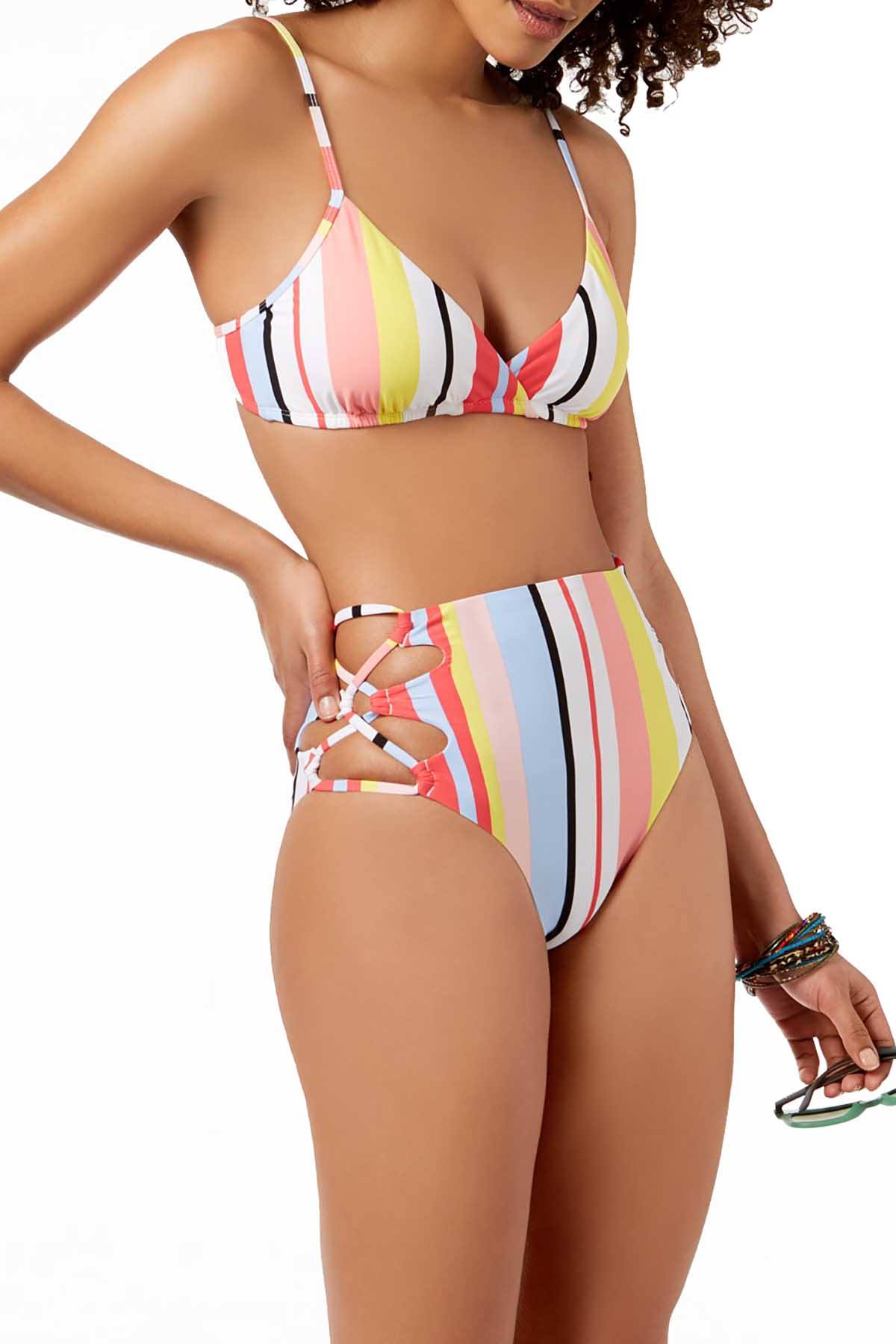 BAR III Bold Stripe Printed Bikini Top