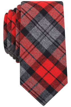 BAR III Charcoal/Red Bernard Plaid Print Skinny Tie thumbnail 1