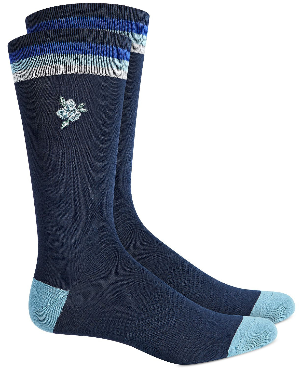 BAR III Embroidered Floral Socks Navy Blue