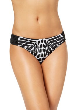 BAR III Kalediscope Printed Side Cinch Hipster Bikini Bottom in Black/White thumbnail 2