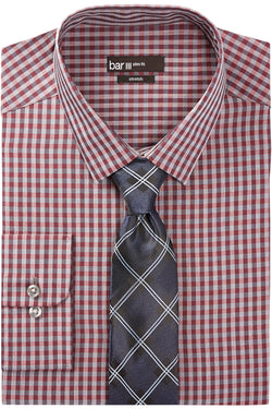BAR III Merlot Heather Gingham Slim Fit Dress Shirt thumbnail 2