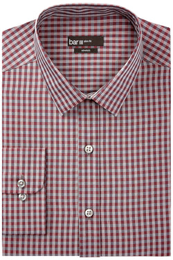 BAR III Merlot Heather Gingham Slim Fit Dress Shirt thumbnail 1