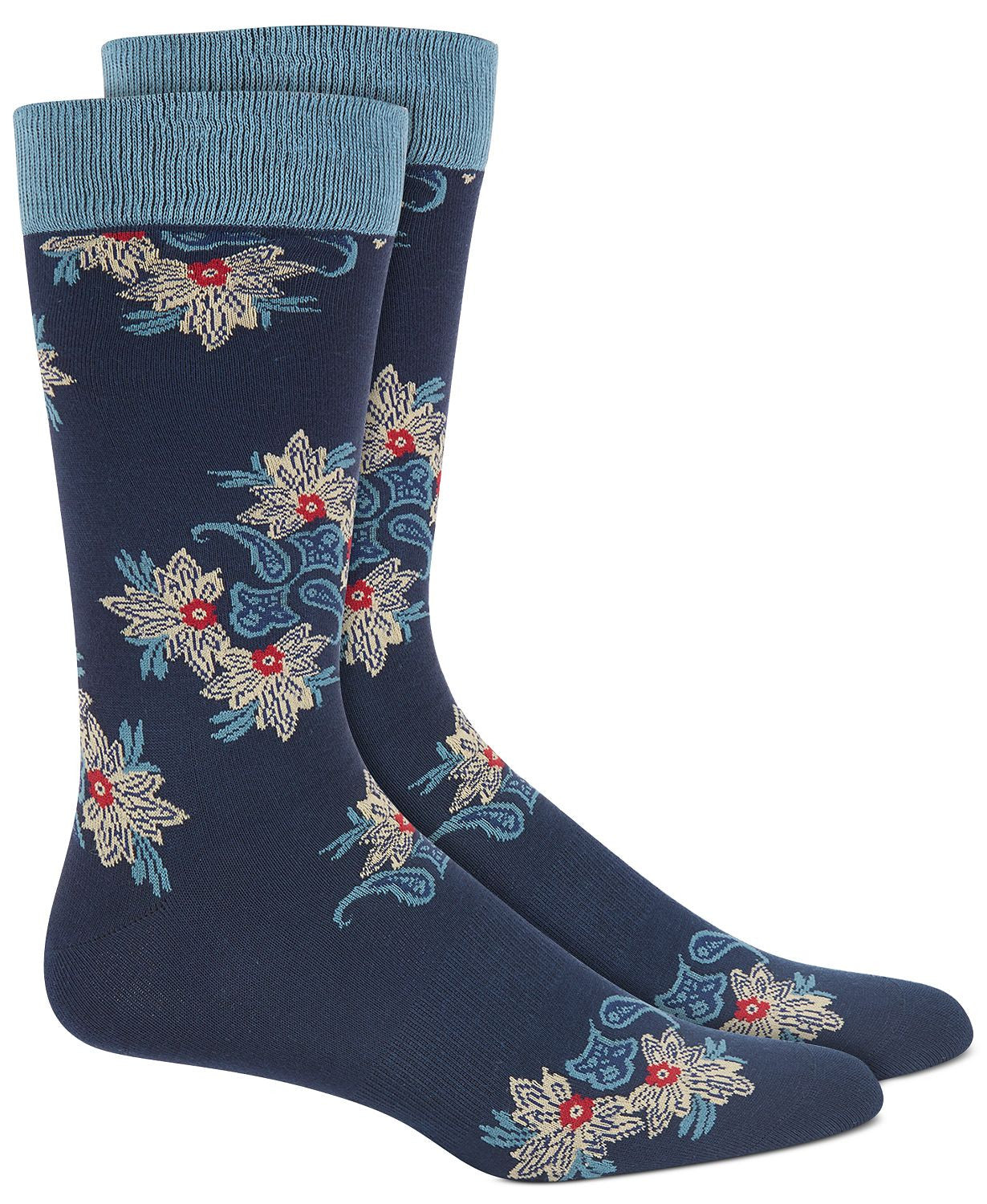 BAR III Paisley Floral Socks / Navy Tan Combo