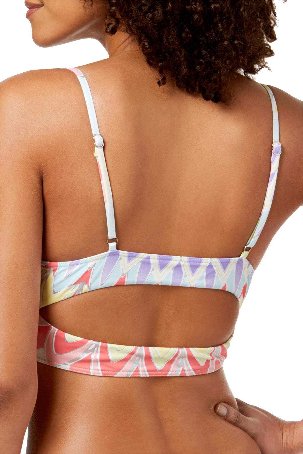 BAR III Printed Triangle Strappy Back Bikini Top in Pastel Starburst
