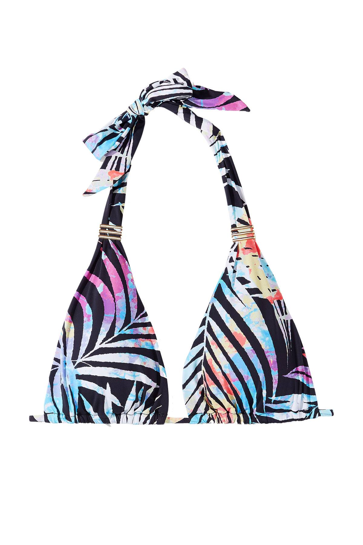 BAR III Tie Dyed Halter Bikini Top in Black
