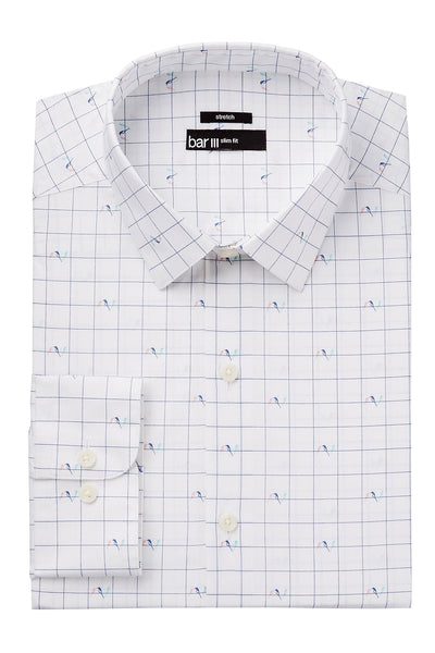 BAR III White Birds-on-Wire Printed Dress Shirt