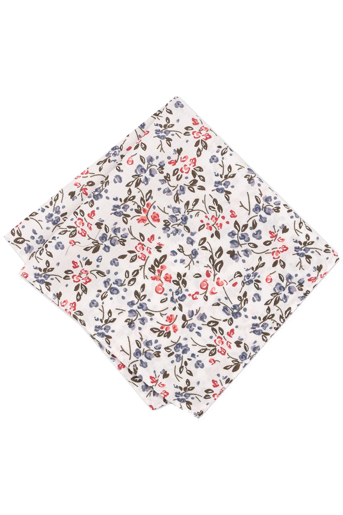 BAR III White Cook-Floral Printed Cotton Pocket Square