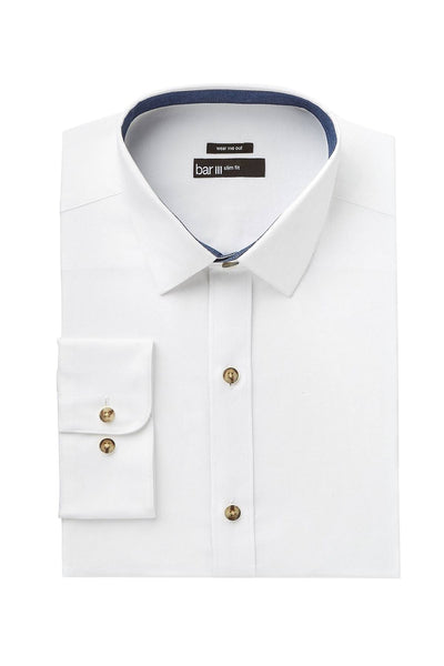 BAR III White Oxford Wear-Me-Out Slim-Fit Stretch Easy-Care Dress Shirt