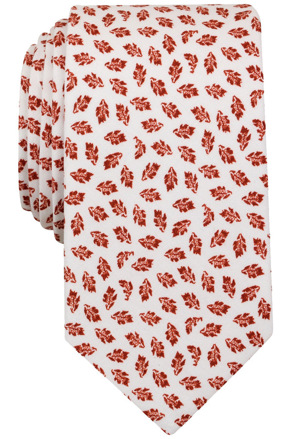 BAR III White/Rust Foliage Printed Skinny Tie