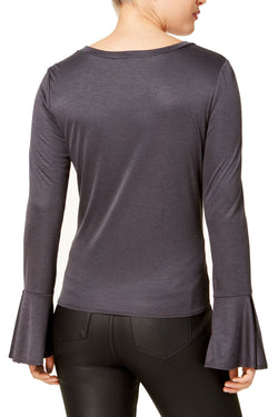 BCX Charcoal Bell-Sleeve Front-Knot Juniors Top thumbnail 2
