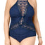 BECCA Etc. PLUS Indigo Crochet High-Neck Illusion One-Piece Swimsuit