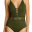 BECCA by Rebecca Virtue Bayleaf-Green Siren Plunging One-Piece Swimsuit