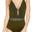 BECCA by Rebecca Virtue Bayleaf-Green Siren Plunging One-Piece Swimsuit