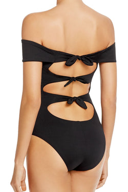 BECCA by Rebecca Virtue Black Socialite Off-Shoulder Bow-Back One-Piece Swimsuit thumbnail 4
