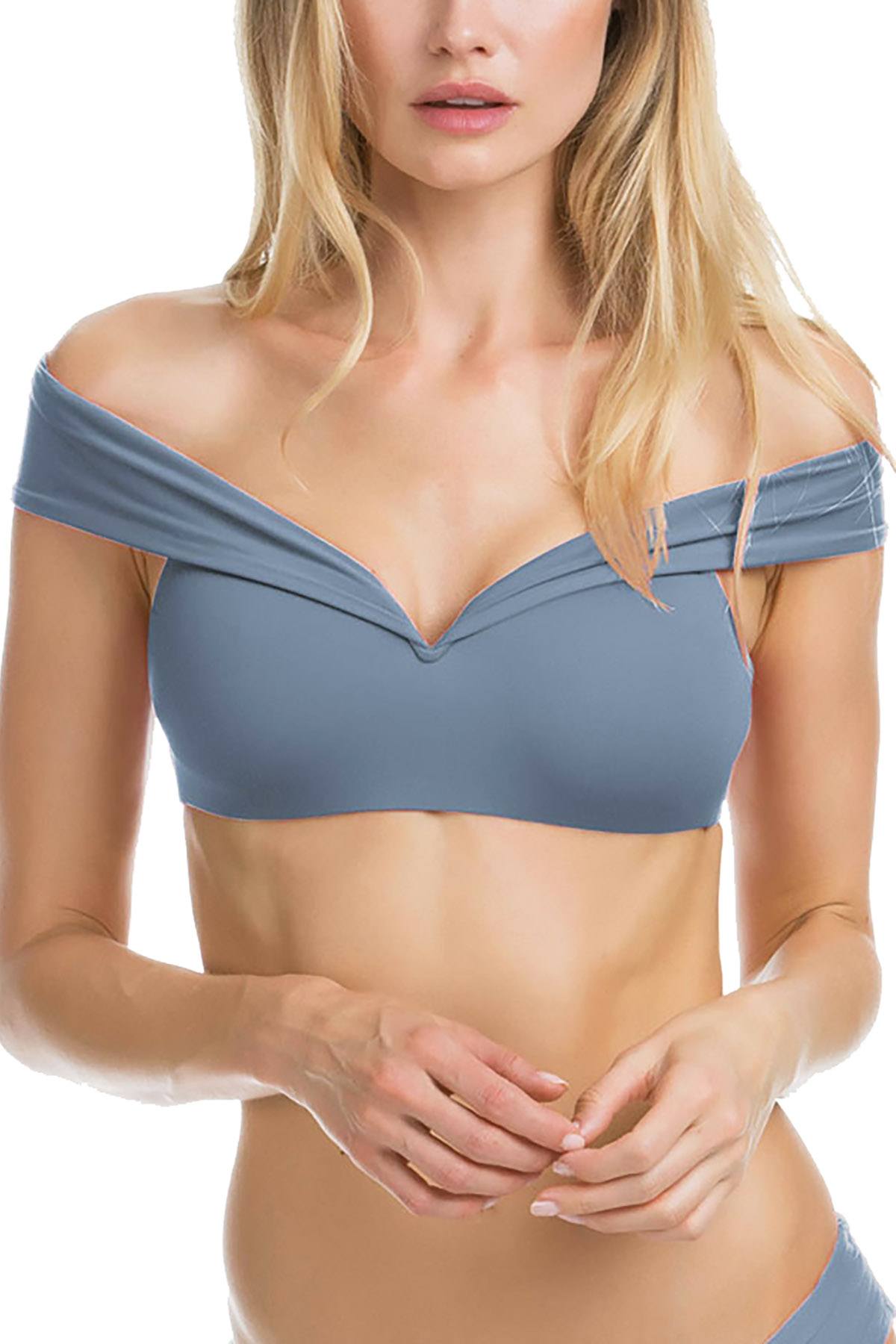 BECCA by Rebecca Virtue Color Splash Portrait Collar Bikini Bra in Steel Grey