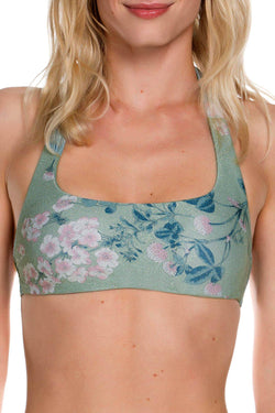BECCA by Rebecca Virtue Serene Printed Metallic Halter Bikini Top in Mojito thumbnail 4
