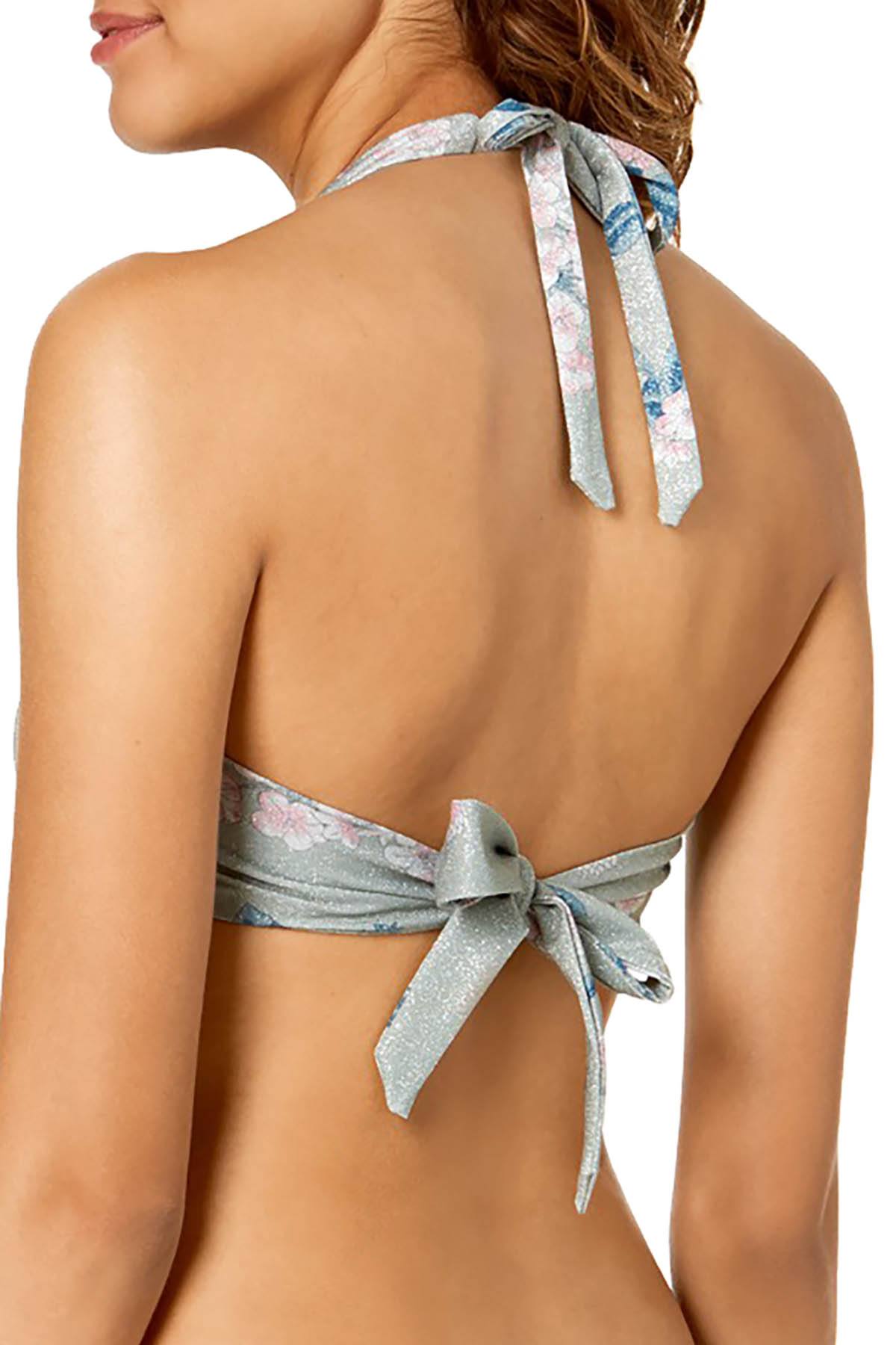 BECCA by Rebecca Virtue Serene Printed Metallic Halter Bikini Top in Mojito