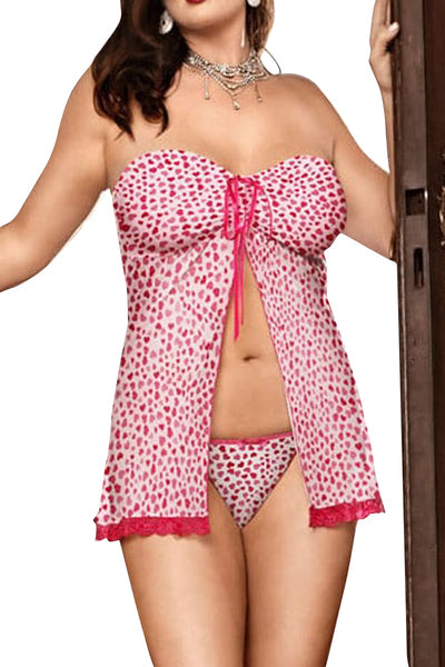Baci PLUS Pink-Hearts 2-Piece Babydoll Set - Sizes 16-20
