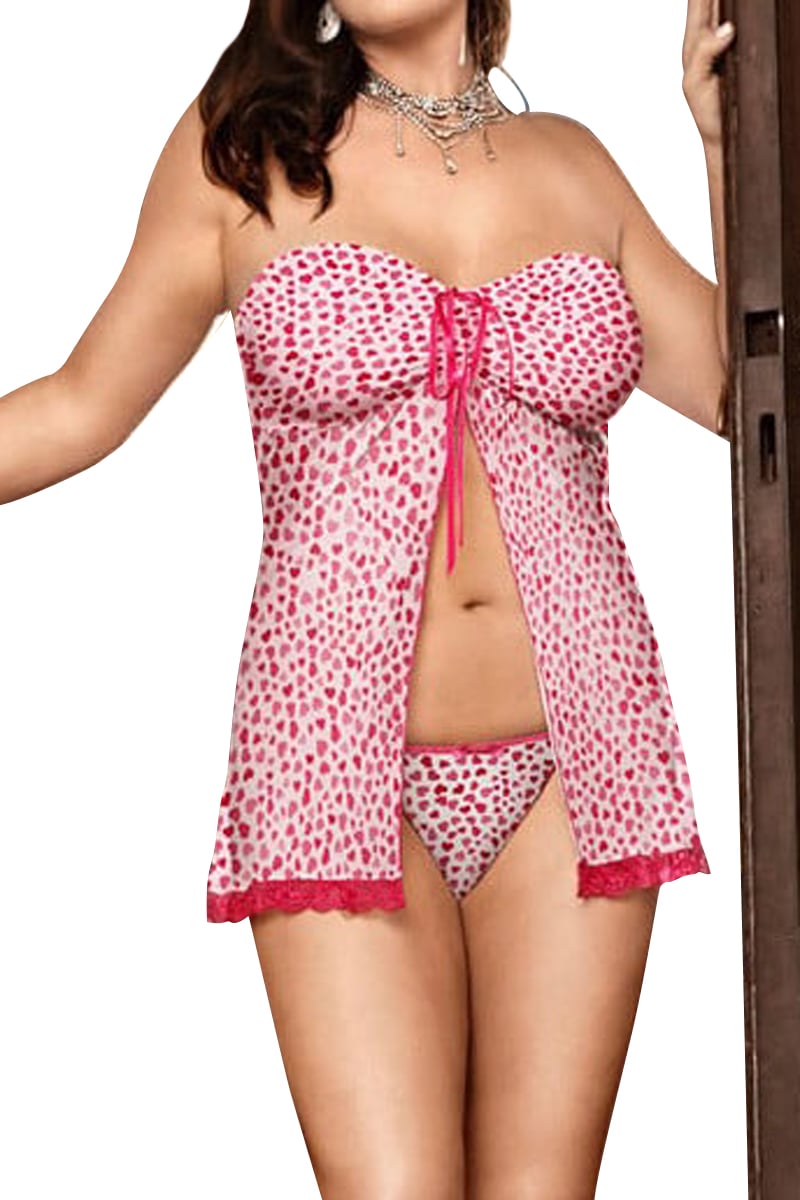 Baci PLUS Pink-Hearts 2-Piece Babydoll Set - Sizes 20-24