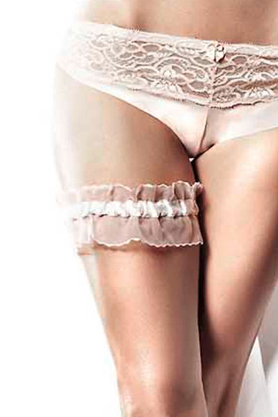 Baci White Mesh & Satin Ruffle Leg Garter